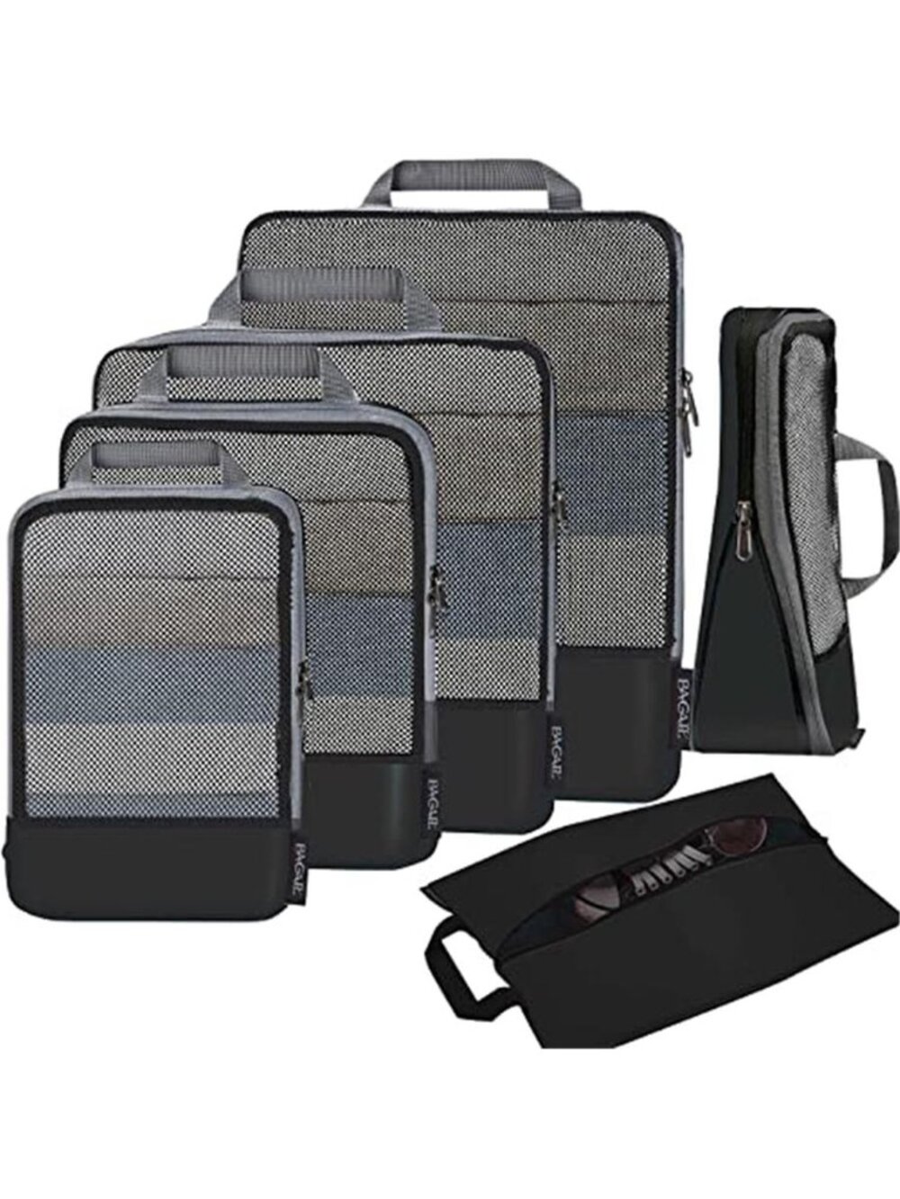 Compression Packing Cubes 6 Pcs Travel Luggage Organizer Space Saver Bags Black
